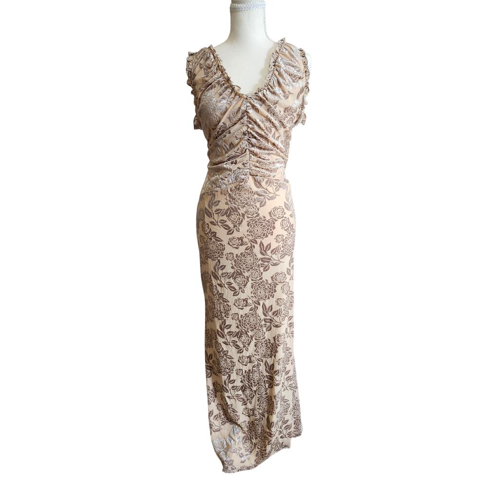 Here Comes The Sun Crushed Velvet Maxi Dress Champagne Plunging Formal XL